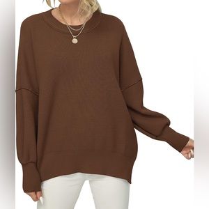 $10 FOR EVERYTHING Crewneck Batwing Fall Slit Ribbed Knit Pullover Sweater Top